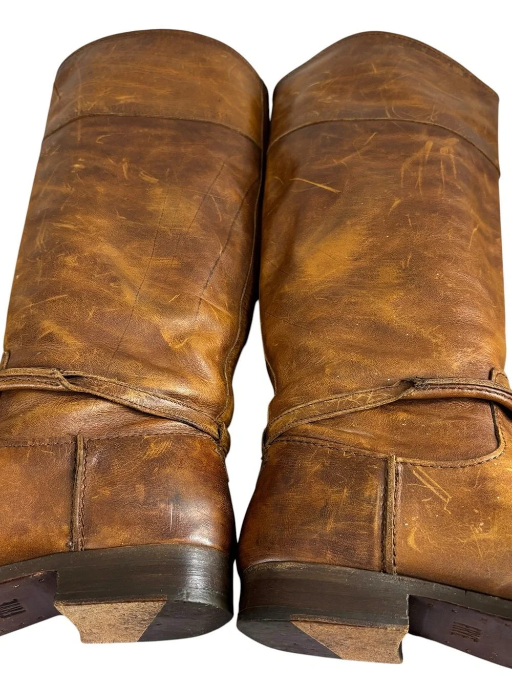 Frye Knee High Pull On Boots Brown Distressed Leather Woman’s Size 7 B